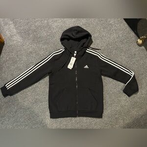 Adidas Black Hoodie with White Stripes Womens Medium